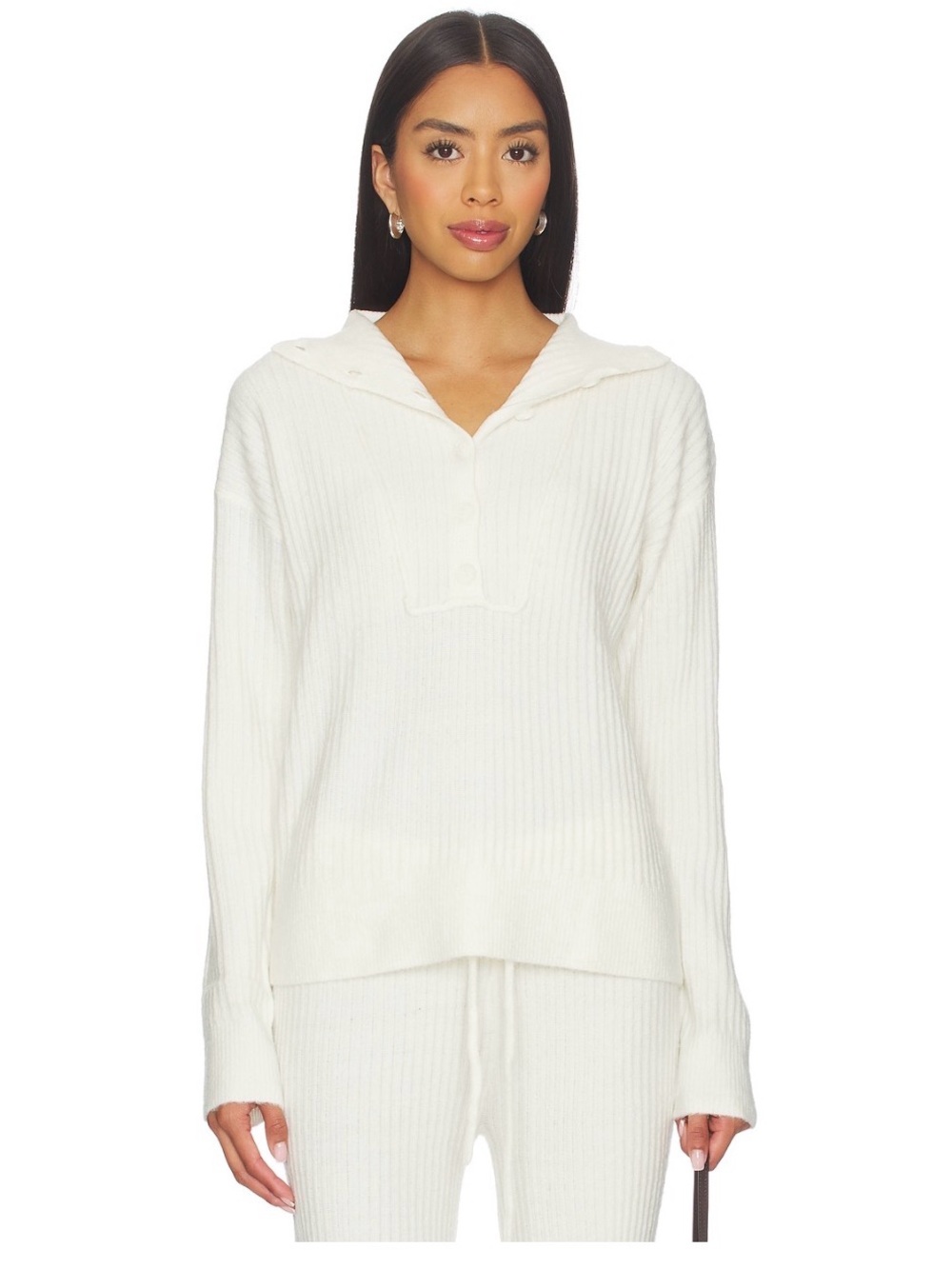 NWT Bobi Revolve Button Funnel Neck Sweater in Soft White, sz medium